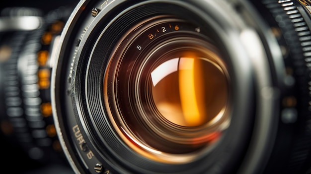 Een foto van een filmcamera-lens met scherptediepte