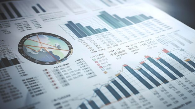 Een foto van een financieel rapport met grafieken en diagrammen