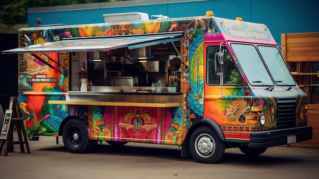 Een foto van een foodtruck met authentiek etnisch straatvoedsel