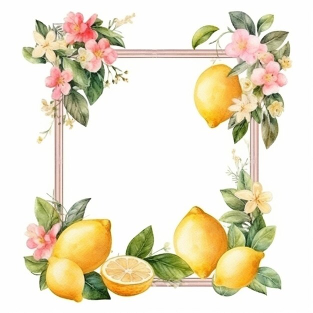 Foto een foto van een foto van een citroen en bloemen frame generatieve ai