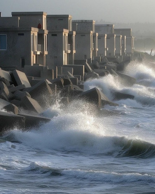 Foto een foto van een gebouw in een overstroming