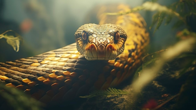 Een foto van een gefocuste slang die behendigheid toont in een avontuurlijke omgeving