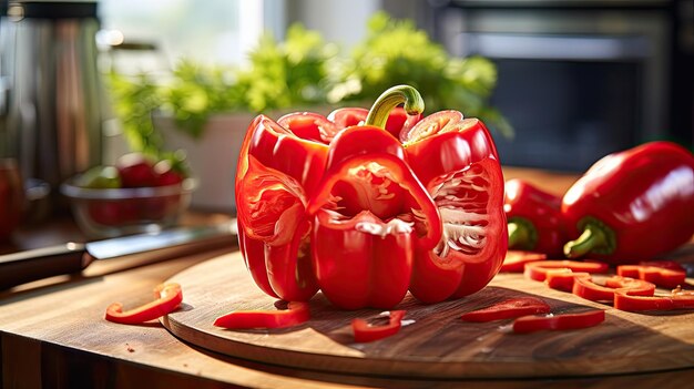 Foto een foto van een gesneden bell pepper keuken instelling