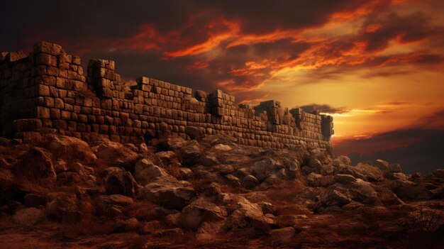 Een foto van een gestructureerde stenen muur op de achtergrond van een oud kasteel