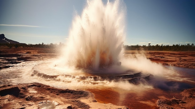 Foto een foto van een geyser in de australische outback op de achtergrond