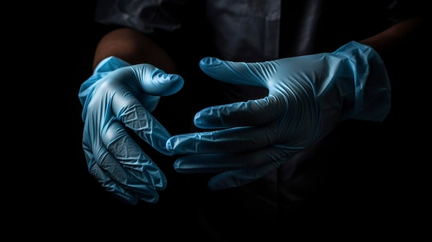 Een foto van een gezondheidszorgprofessioneel die chirurgische handschoenen draagt