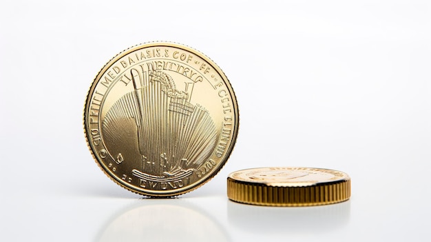 Een foto van een gouden munt en een dollarbiljet