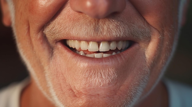 Een foto van een grootvader die mooi en oprecht lacht