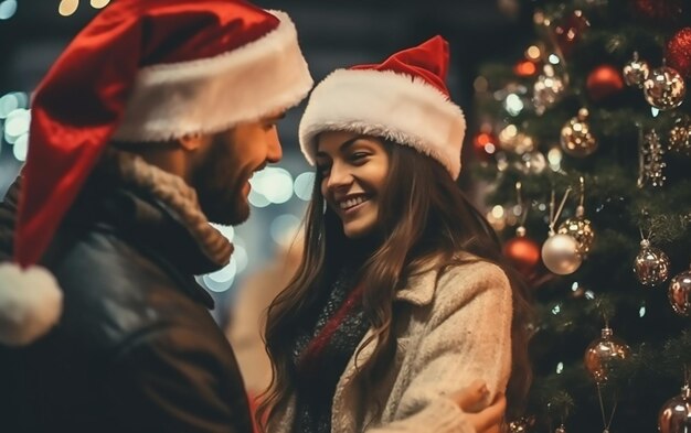 Foto een foto van een jongen en een meisje die vrolijk kerstfeest vieren.