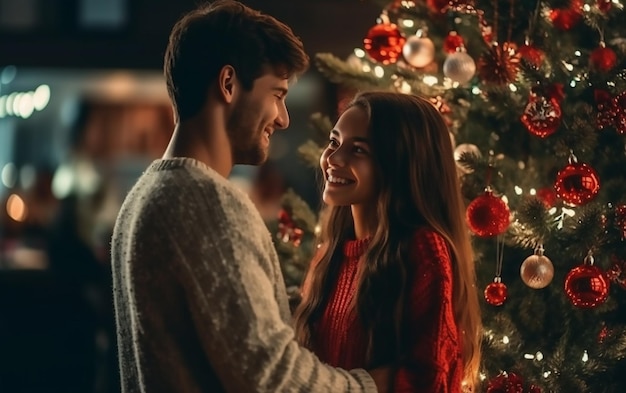 Foto een foto van een jongen en een meisje die vrolijk kerstfeest vieren.