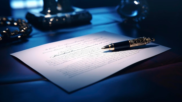 Een foto van een juridisch contract dat door een notaris wordt geverifieerd