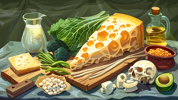 Foto een foto van een kaas met een hoop groenten erop