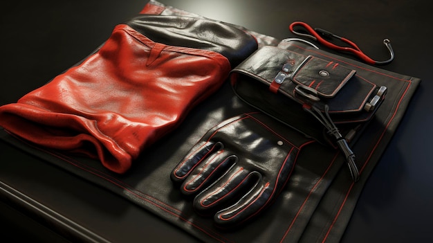 Een foto van een kappersschort en handschoenen
