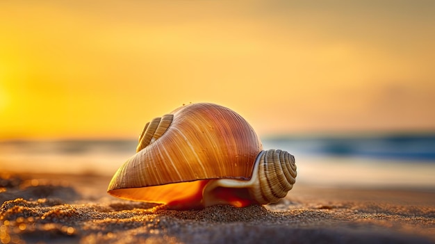 Een foto van een klein slakkenhuis zandstrand achtergrond