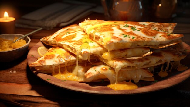 Foto een foto van een kleverige cheesy quesadilla.