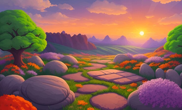Foto een foto van een landschap met rotsen en bomen