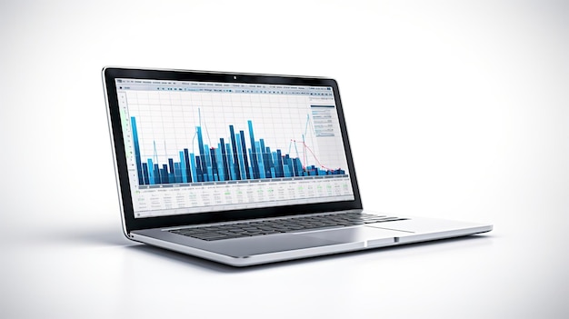 Een foto van een laptop en financiële grafieken