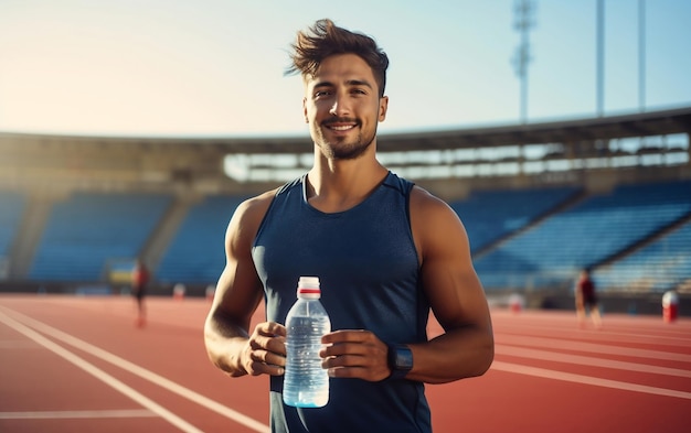 Een foto van een Latino mannelijke sprinteratleet op een Track Generative AI