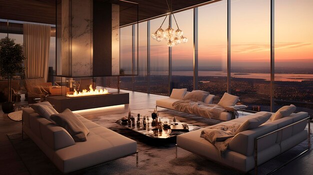 Een foto van een luxe penthouse woonkamer