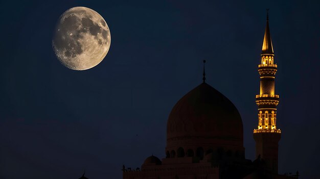 Foto een foto van een maan en een moskee met een maan