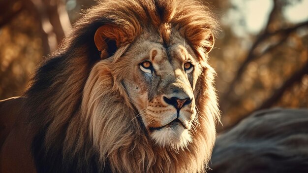 Een foto van een majestueuze leeuw in extreme close-up