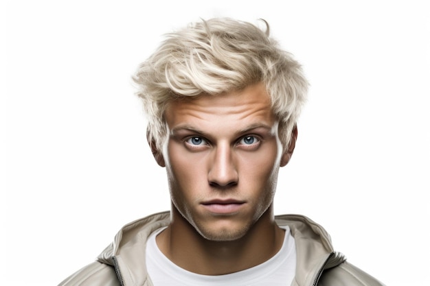 Foto een foto van een man met blond haar die een wit t-shirt draagt deze afbeelding kan in verschillende contexten worden gebruikt