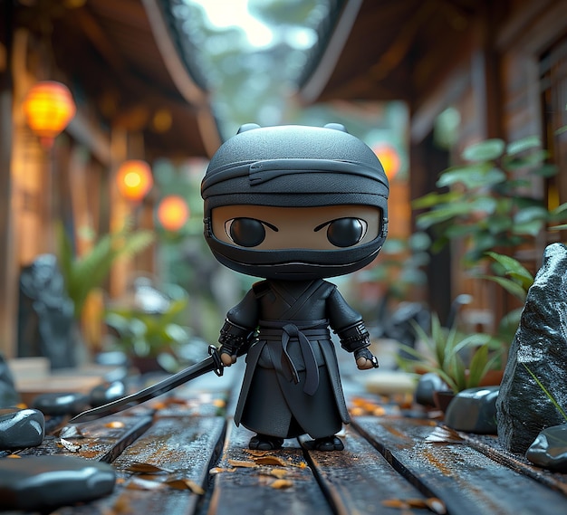 een foto van een mini ninja cartoon karakter