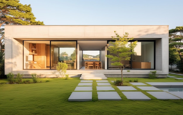 een foto van een modern betonnen huis dat de ramen open heeft in de stijl van uhd beeld Japanse min