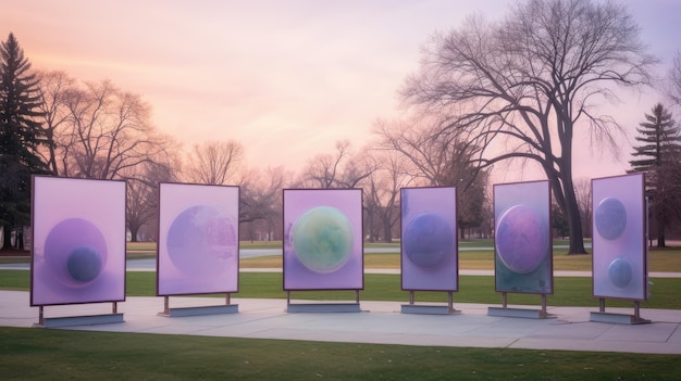 Foto een foto van een moderne openluchtkunsttentoonstelling op de achtergrond van een stadspark