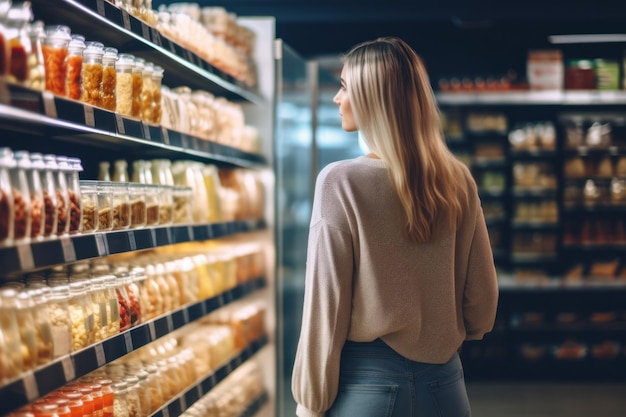 een foto van een mooie vrouw die winkelt in de supermarkt