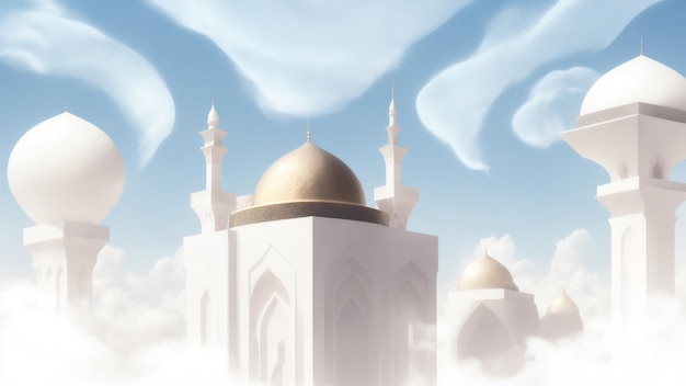 Een foto van een moskee in de wolken