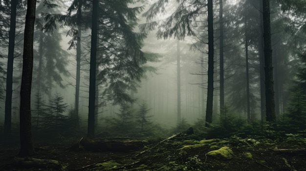 Een foto van een nevelige bosdichte mist