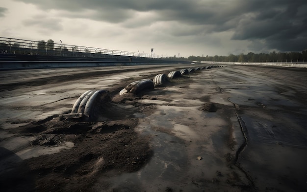 Een foto van een parkeerplaats met een bewolkte lucht op de achtergrond.