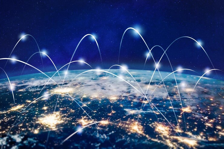 Foto een foto van een planeet met een lampje erop en het woord global erop