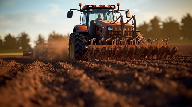 Een foto van een ploeg die de grond omdraait voor het komende plantseizoen