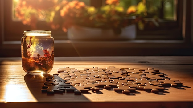 Een foto van een puzzel houten tafel achtergrond