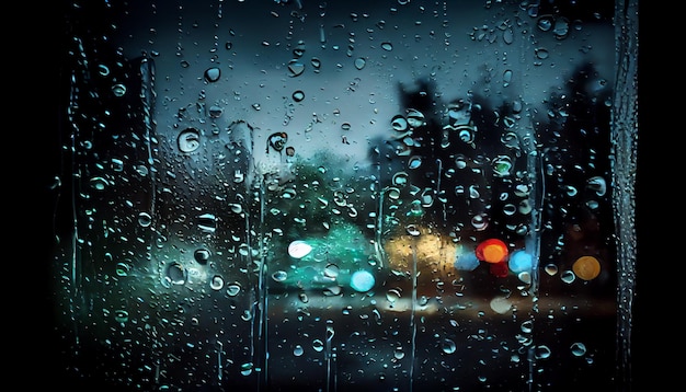 Een foto van een raam met regendruppels erop