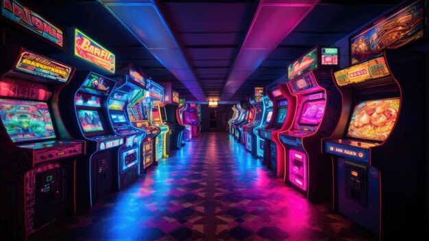 Een foto van een retro arcade spel neon verlicht arcade achtergrond