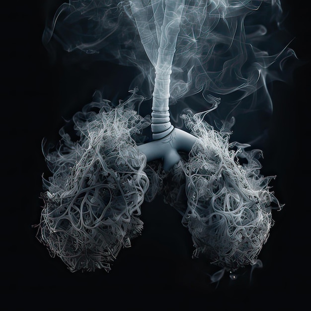 Een foto van een rookwolk die is veranderd om de longen te laten zien.