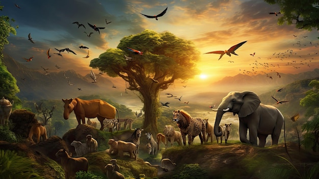 een foto van een safari met dieren en dieren.