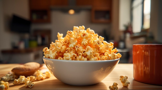 Een foto van een schaal met karamel bedekte popcorn