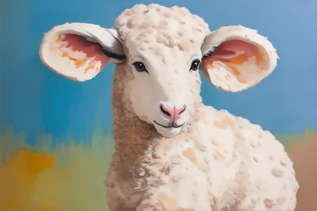 Een foto van een schaap gemaakt in een olieverfschilderijstijl