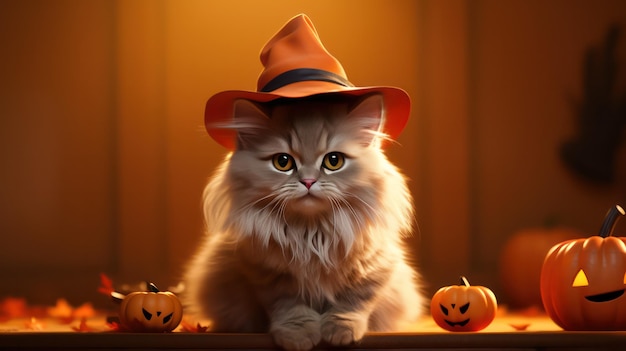 een foto van een schattige ragdoll kat gebruik heksenhoed voor halloween viering