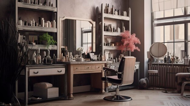 Een foto van een schoonheidssalon chic haar styling station