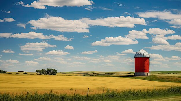 Foto een foto van een silo in een landelijke open prairie op de achtergrond