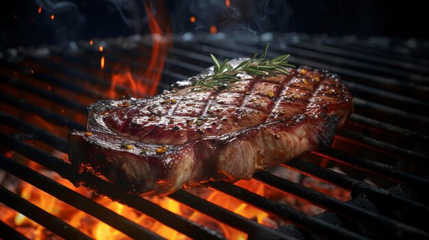 Foto een foto van een sizzling steak op de grill