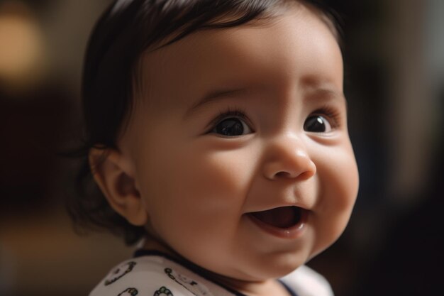 Foto een foto van een spaanse baby die reageert op zijn naam en zijn hoofd naar het geluid draait