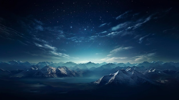 Een foto van een sterrenrijke nachtelijke hemel boven een bergketen