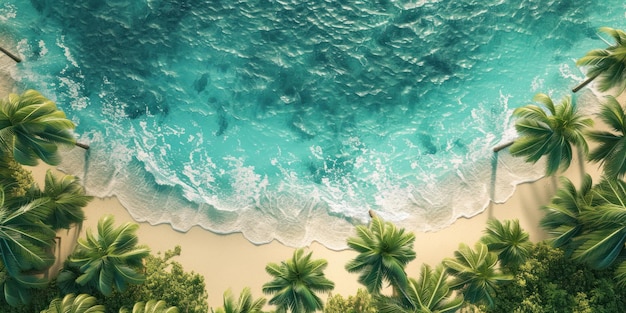 Foto een foto van een strand met palmbomen en een strand op de achtergrond