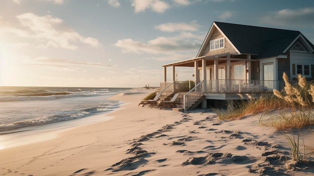 Foto een foto van een strandhuis in de zachte kustnatuur